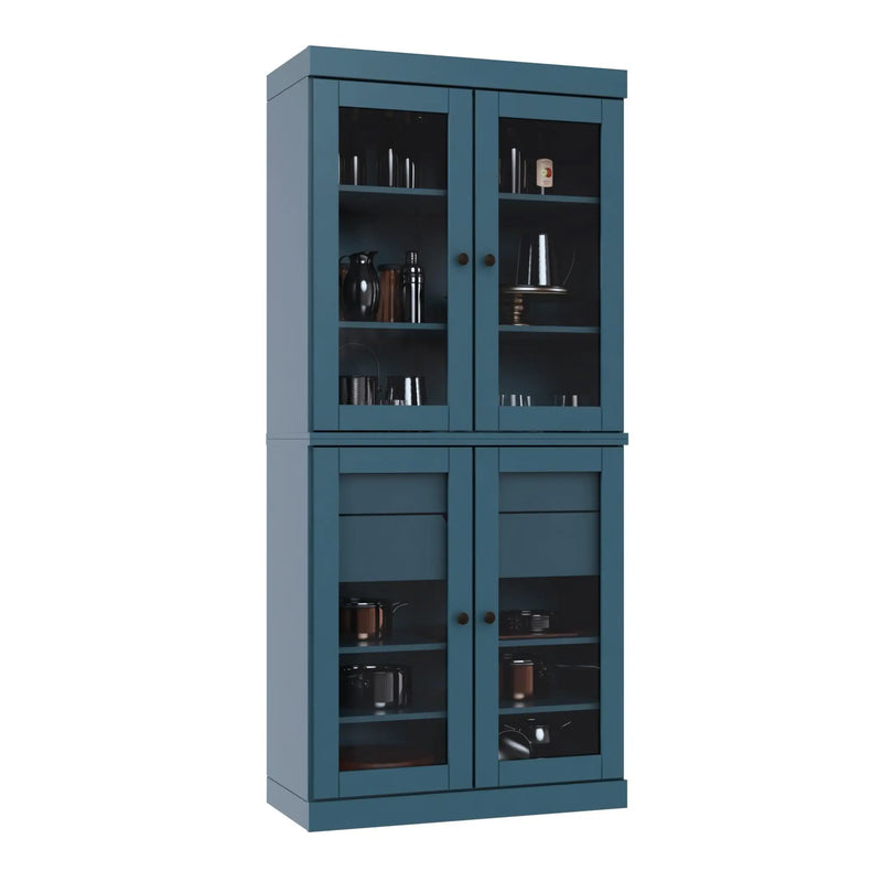 72" Teal Blue Solid Wood Four Door Two Drawer Pantry Or Storage Closet Homeroots Kitchen & Dining