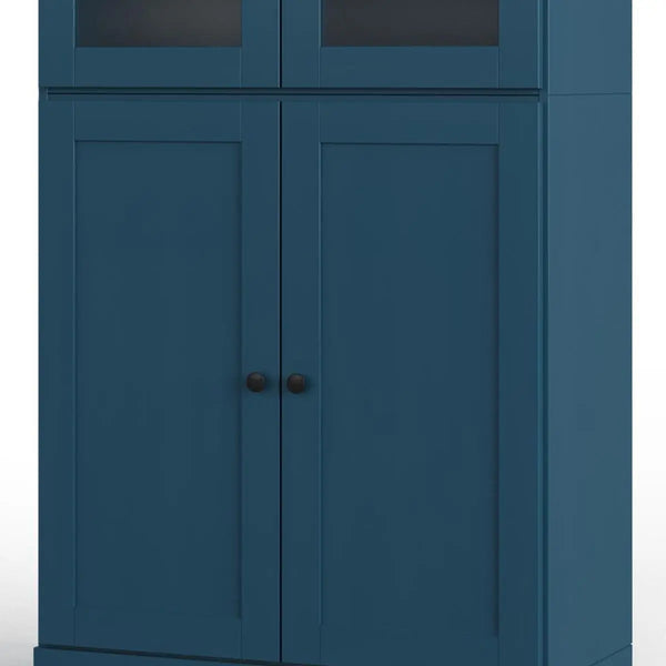 72" Teal Blue Solid Wood Four Door Two Drawer Pantry Or Storage Closet Homeroots Kitchen & Dining