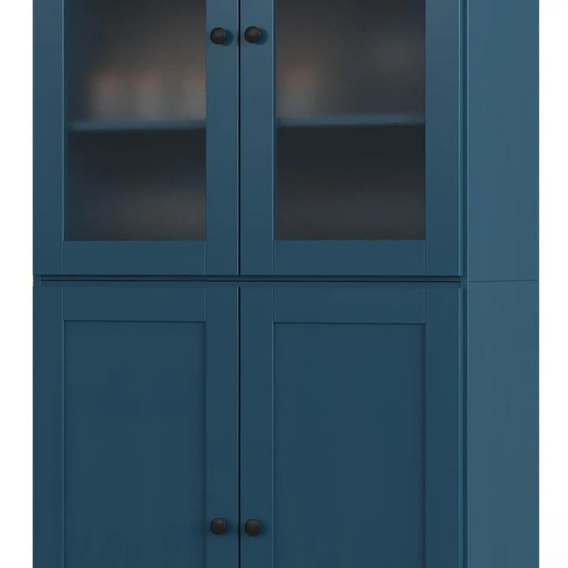 72" Teal Blue Solid Wood Four Door Two Drawer Pantry Or Storage Closet Homeroots Kitchen & Dining