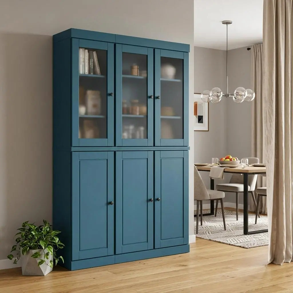 72" Teal Blue Solid Wood Six Door Pantry Or Storage Closet Homeroots Kitchen & Dining