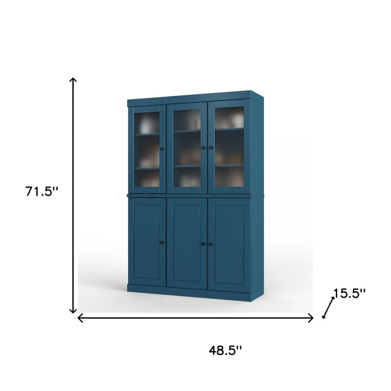 72" Teal Blue Solid Wood Six Door Pantry Or Storage Closet Homeroots Kitchen & Dining