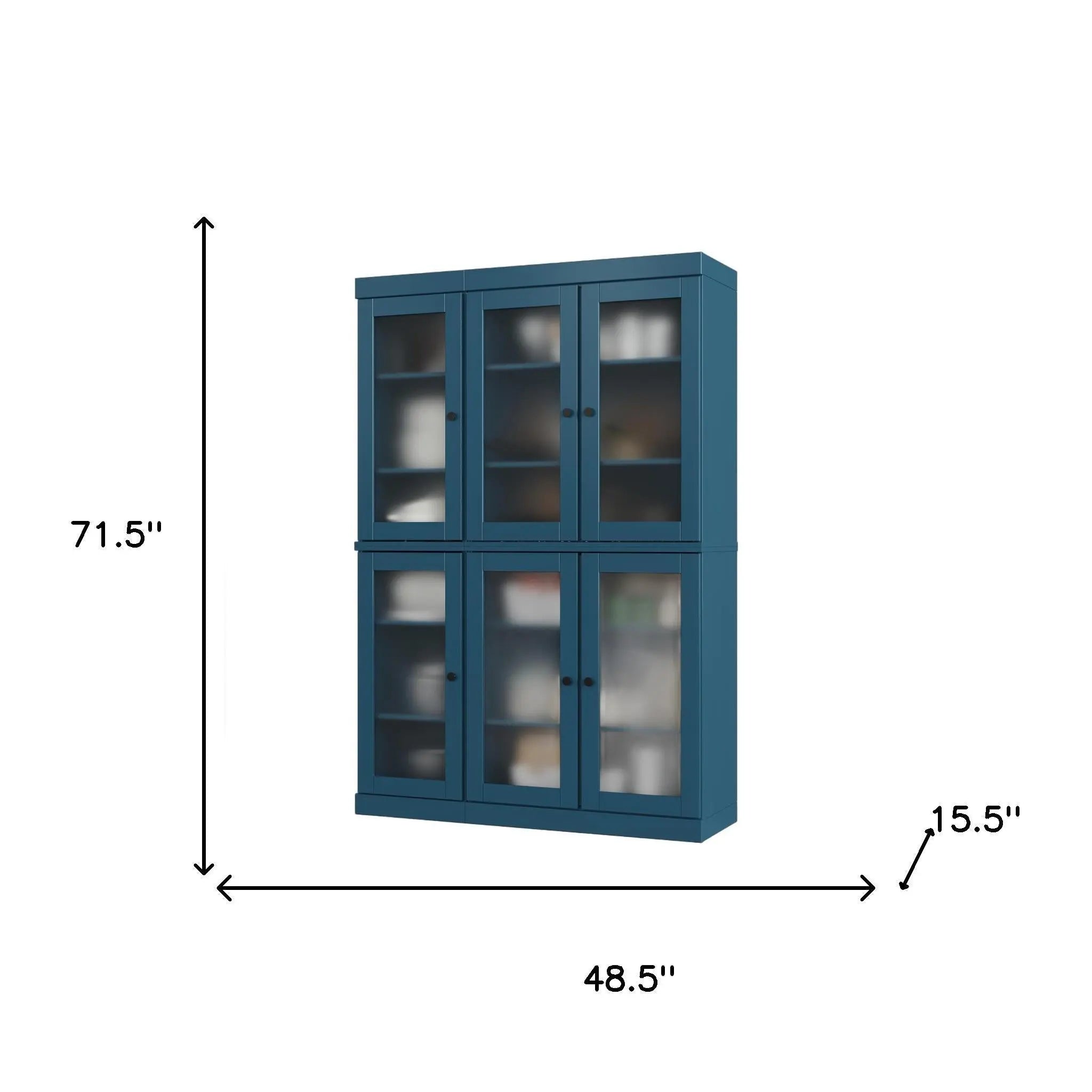 72" Teal Blue Solid Wood Six Door Pantry Or Storage Closet Homeroots Kitchen & Dining