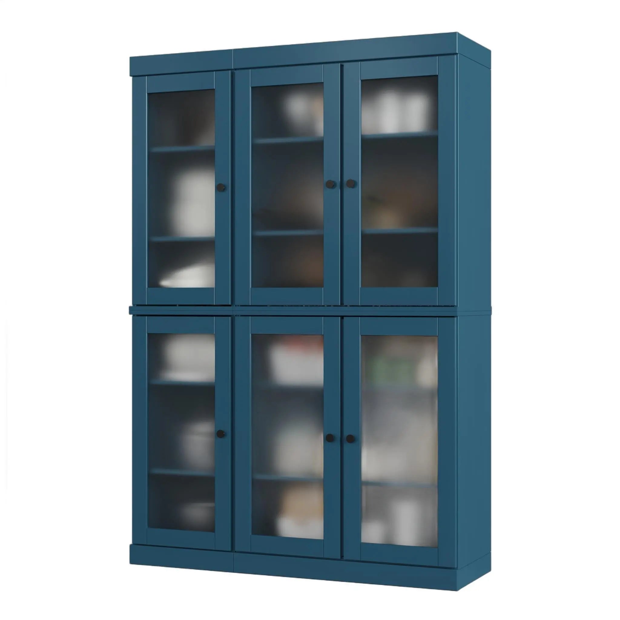 72" Teal Blue Solid Wood Six Door Pantry Or Storage Closet Homeroots Kitchen & Dining