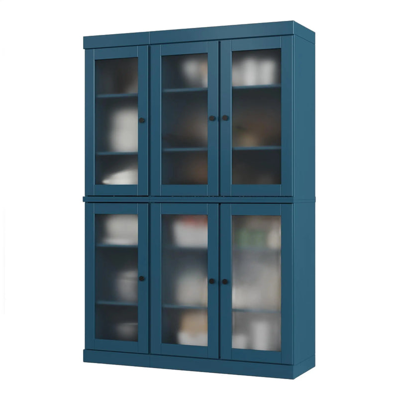 72" Teal Blue Solid Wood Six Door Pantry Or Storage Closet Homeroots Kitchen & Dining