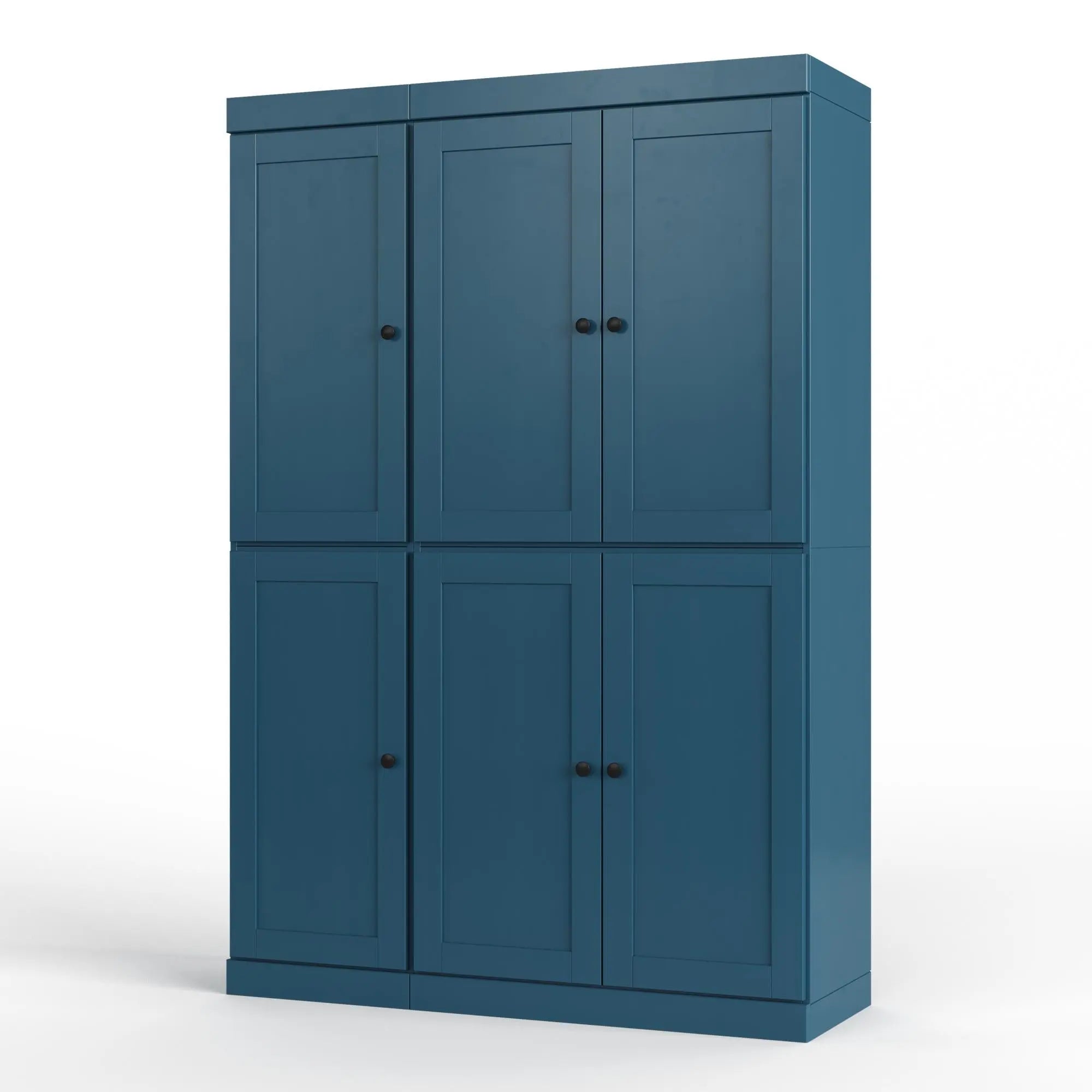 72" Teal Blue Solid Wood Six Door Two Drawer Pantry Or Storage Closet Homeroots Kitchen & Dining