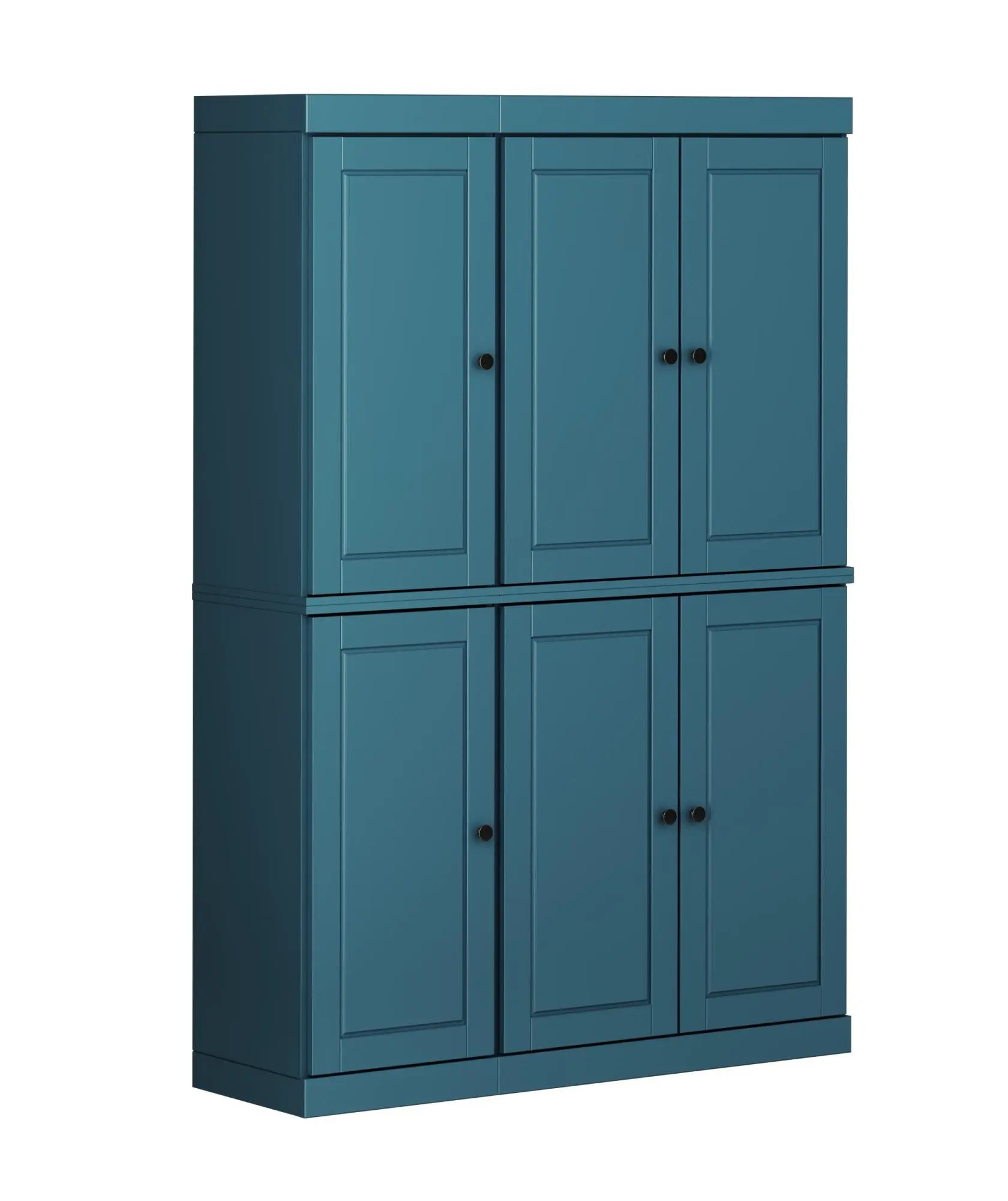 72" Teal Blue Solid Wood Six Door Two Drawer Pantry Or Storage Closet Homeroots Kitchen & Dining