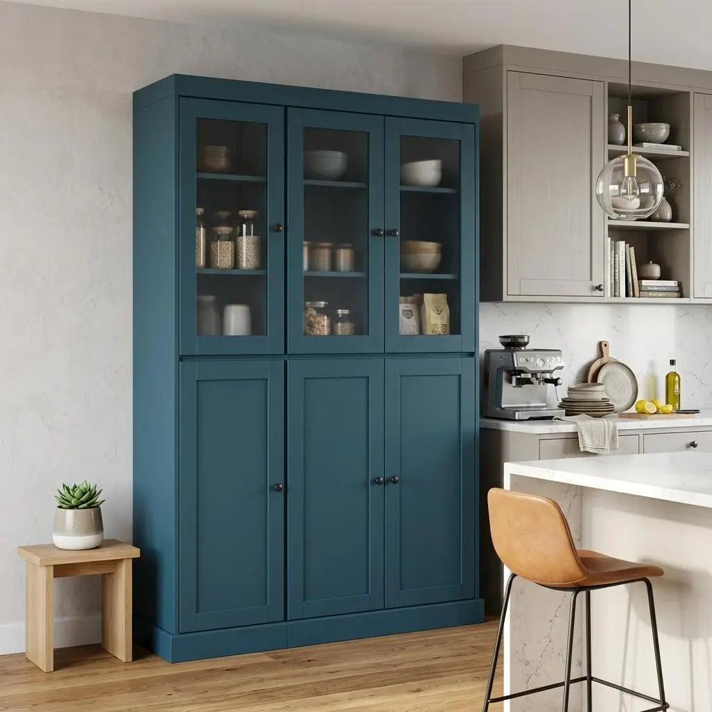 72" Teal Blue Solid Wood Six Door Two Drawer Pantry Or Storage Closet Homeroots Kitchen & Dining