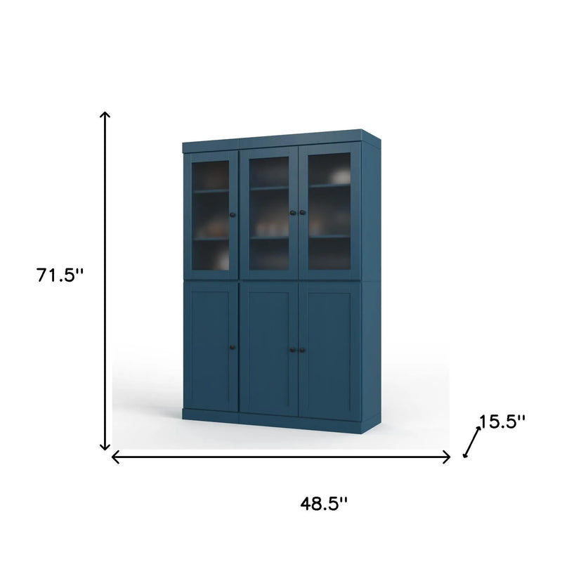 72" Teal Blue Solid Wood Six Door Two Drawer Pantry Or Storage Closet Homeroots Kitchen & Dining