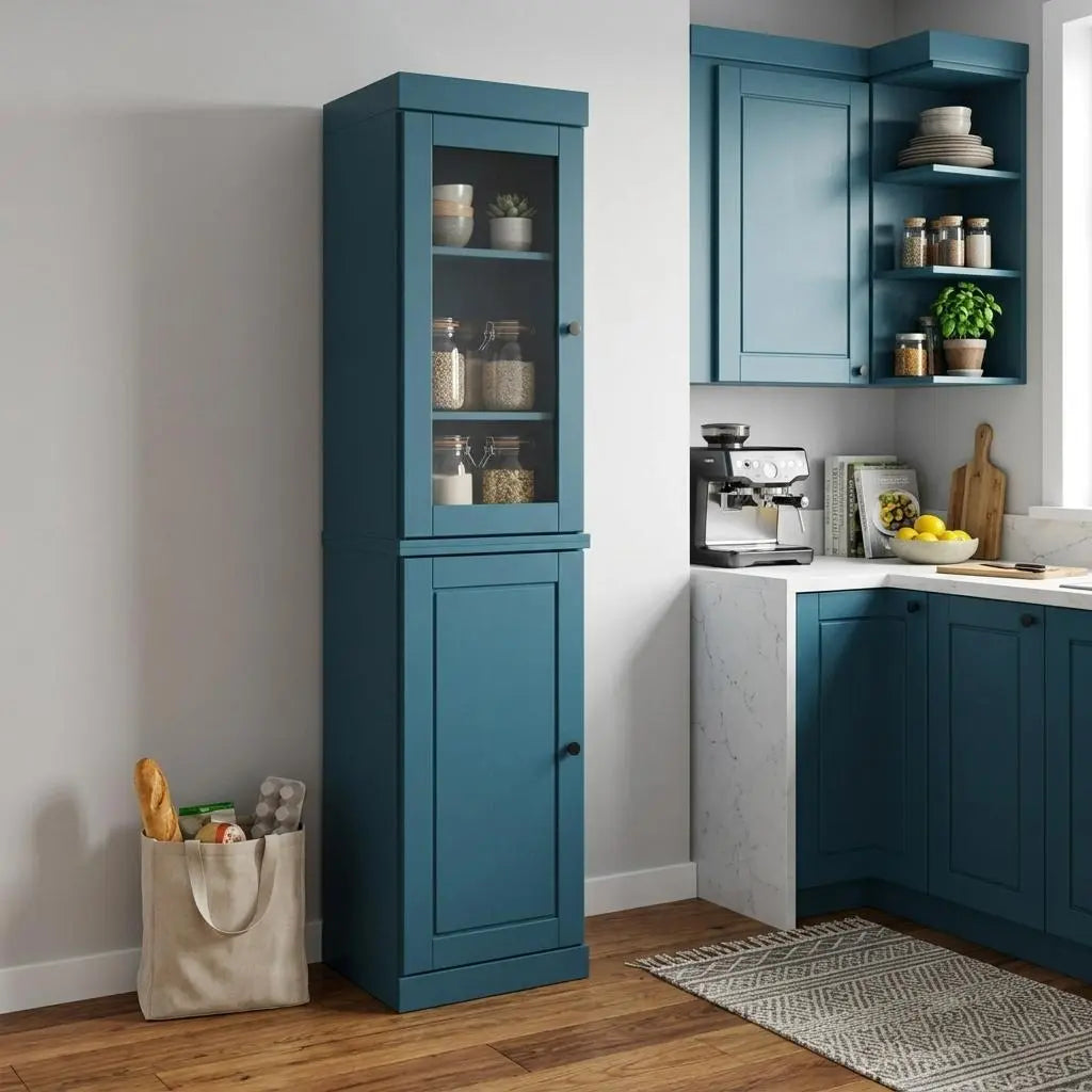 72" Teal Blue Solid Wood Two Door Pantry Or Storage Closet Homeroots Kitchen & Dining