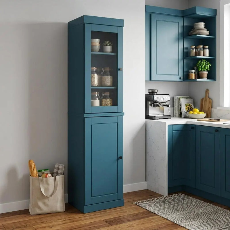72" Teal Blue Solid Wood Two Door Pantry Or Storage Closet Homeroots Kitchen & Dining