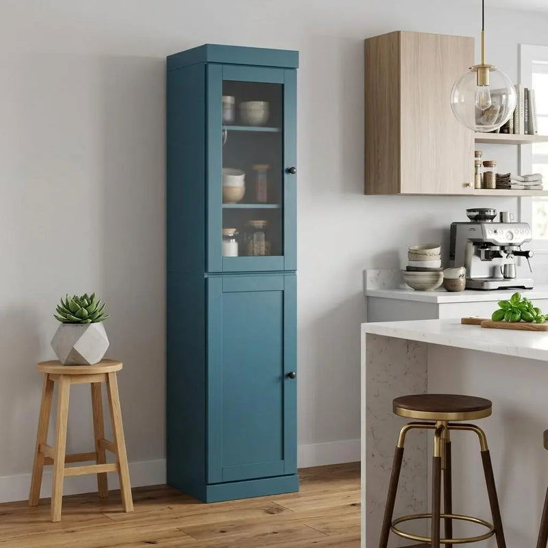 72" Teal Blue Solid Wood Two Door Pantry Or Storage Closet Homeroots Kitchen & Dining