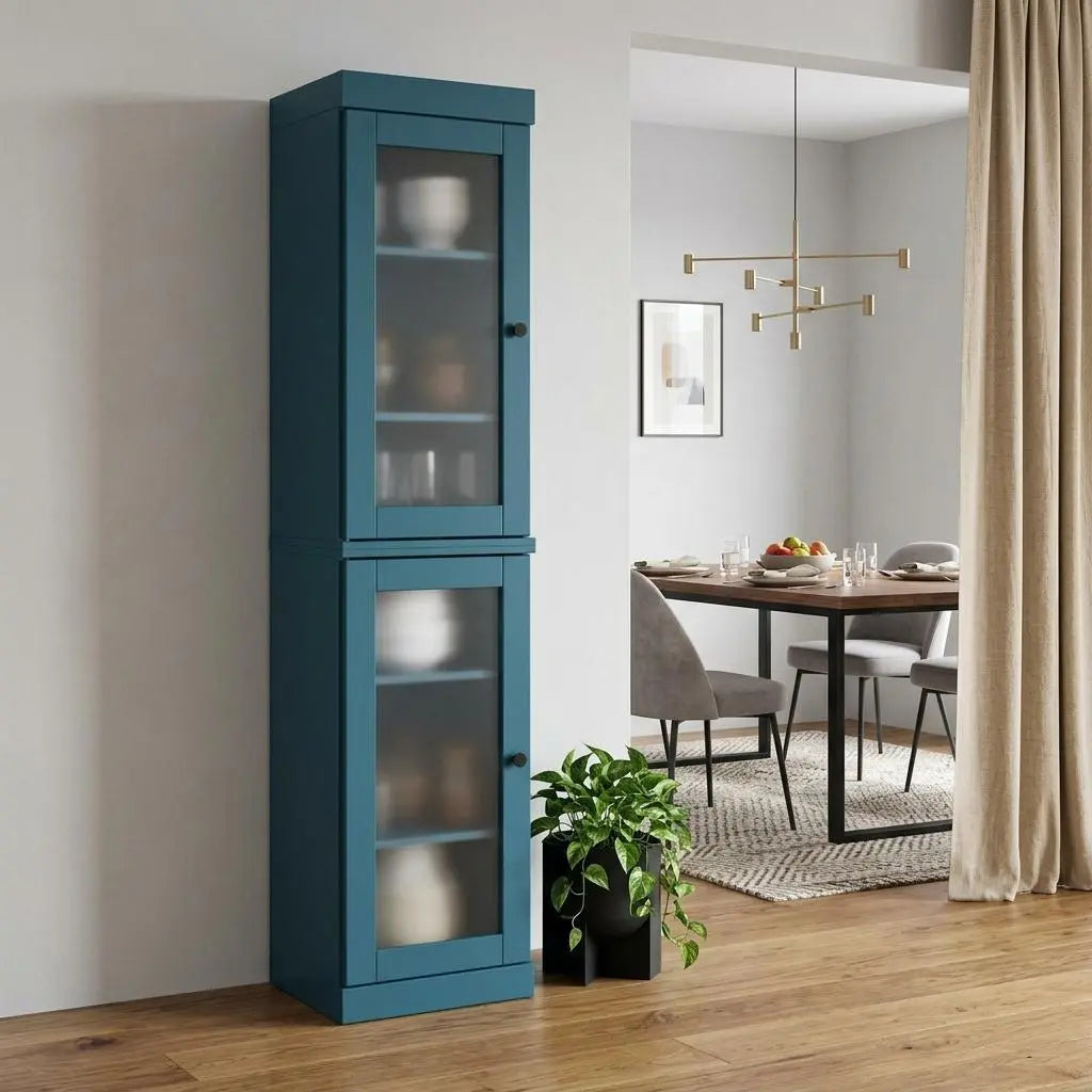 72" Teal Blue Solid Wood Two Door Pantry Or Storage Closet Homeroots Kitchen & Dining