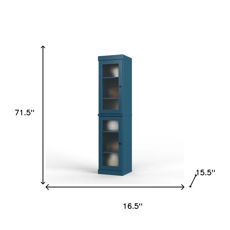 72" Teal Blue Solid Wood Two Door Pantry Or Storage Closet Homeroots Kitchen & Dining