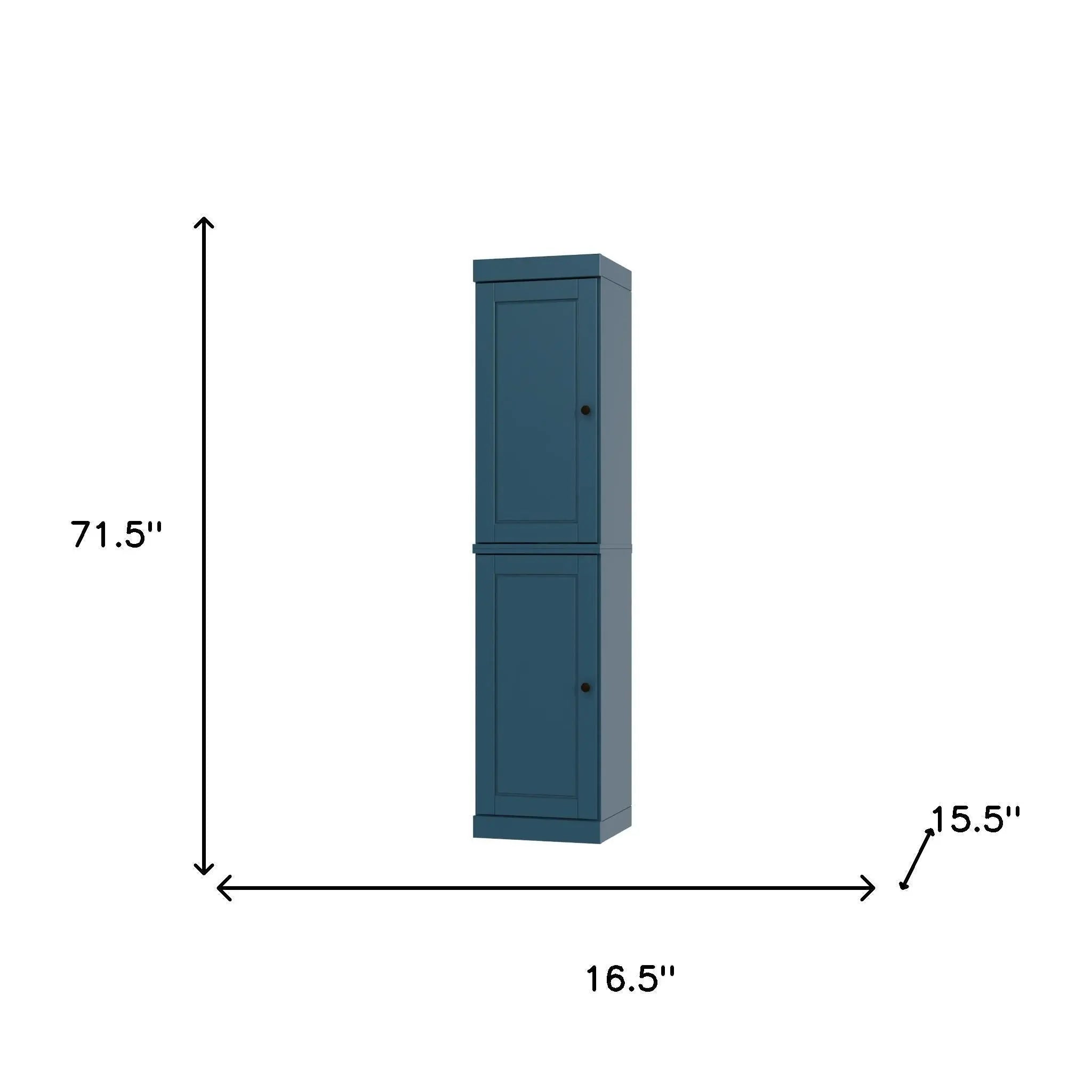72" Teal Blue Solid Wood Two Door Pantry Or Storage Closet Homeroots Kitchen & Dining