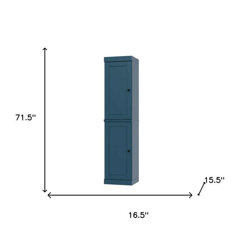 72" Teal Blue Solid Wood Two Door Pantry Or Storage Closet Homeroots Kitchen & Dining