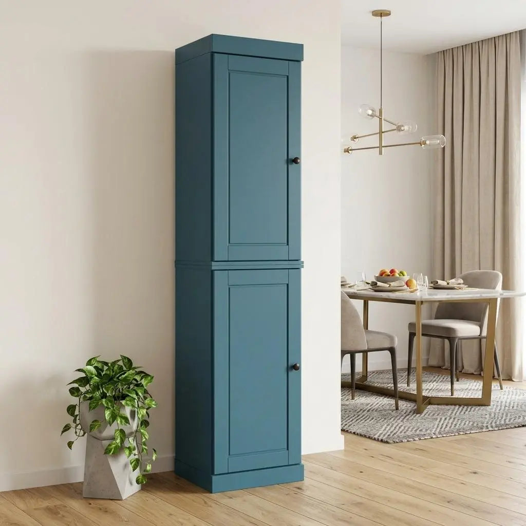 72" Teal Blue Solid Wood Two Door Pantry Or Storage Closet Homeroots Kitchen & Dining