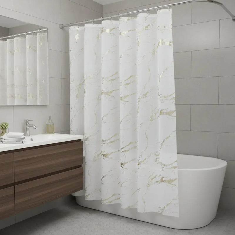 72" White And Gold Abstract Shower Curtain Homeroots Bed & Bath