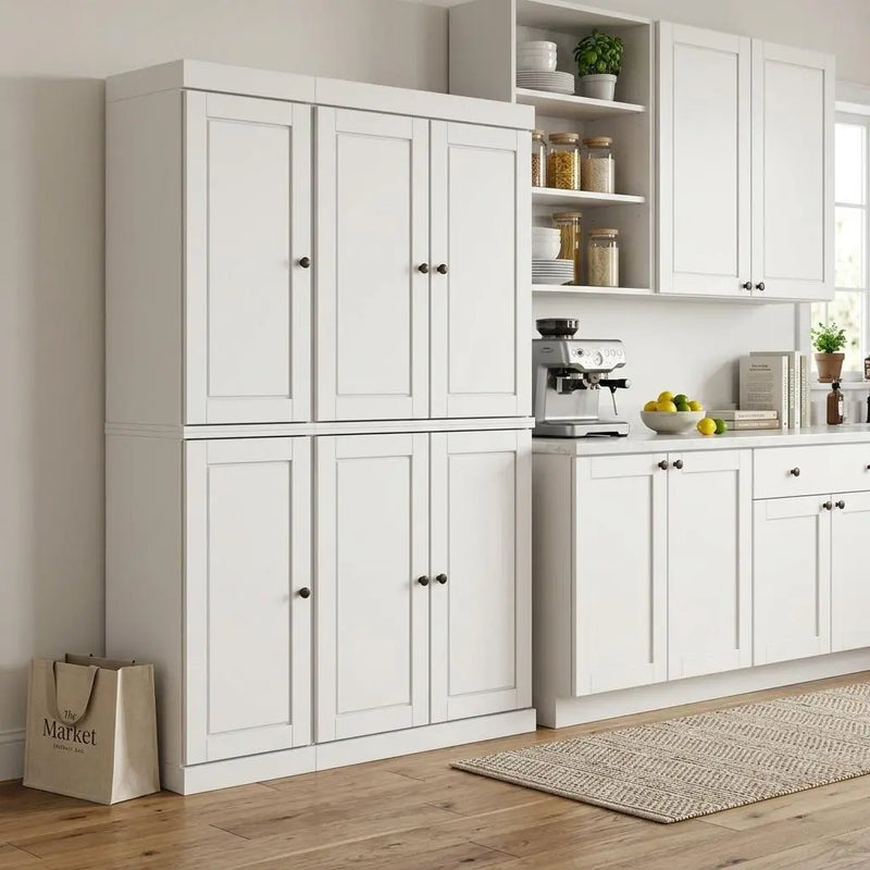 72" White Solid Wood 8 Pantry Or Storage Closet Homeroots Kitchen & Dining