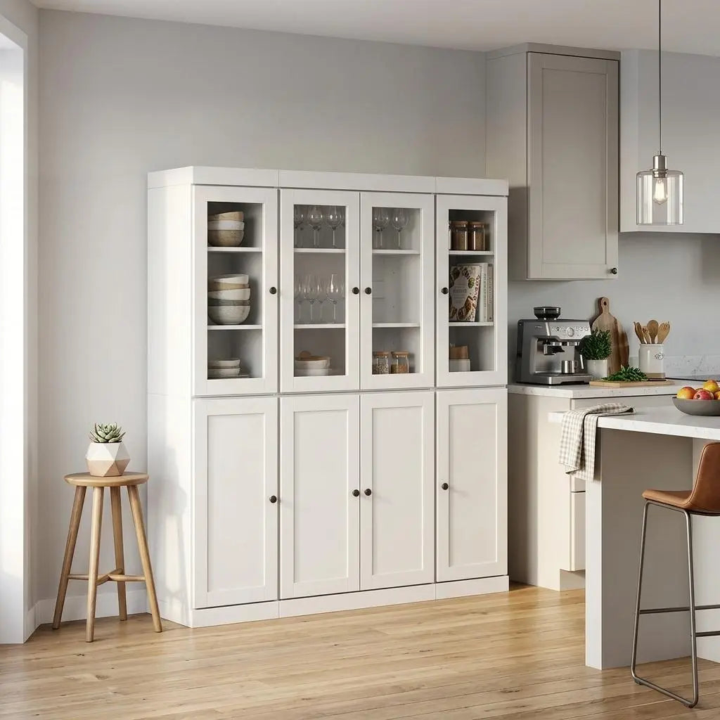 72" White Solid Wood 8 Pantry Or Storage Closet Homeroots Kitchen & Dining