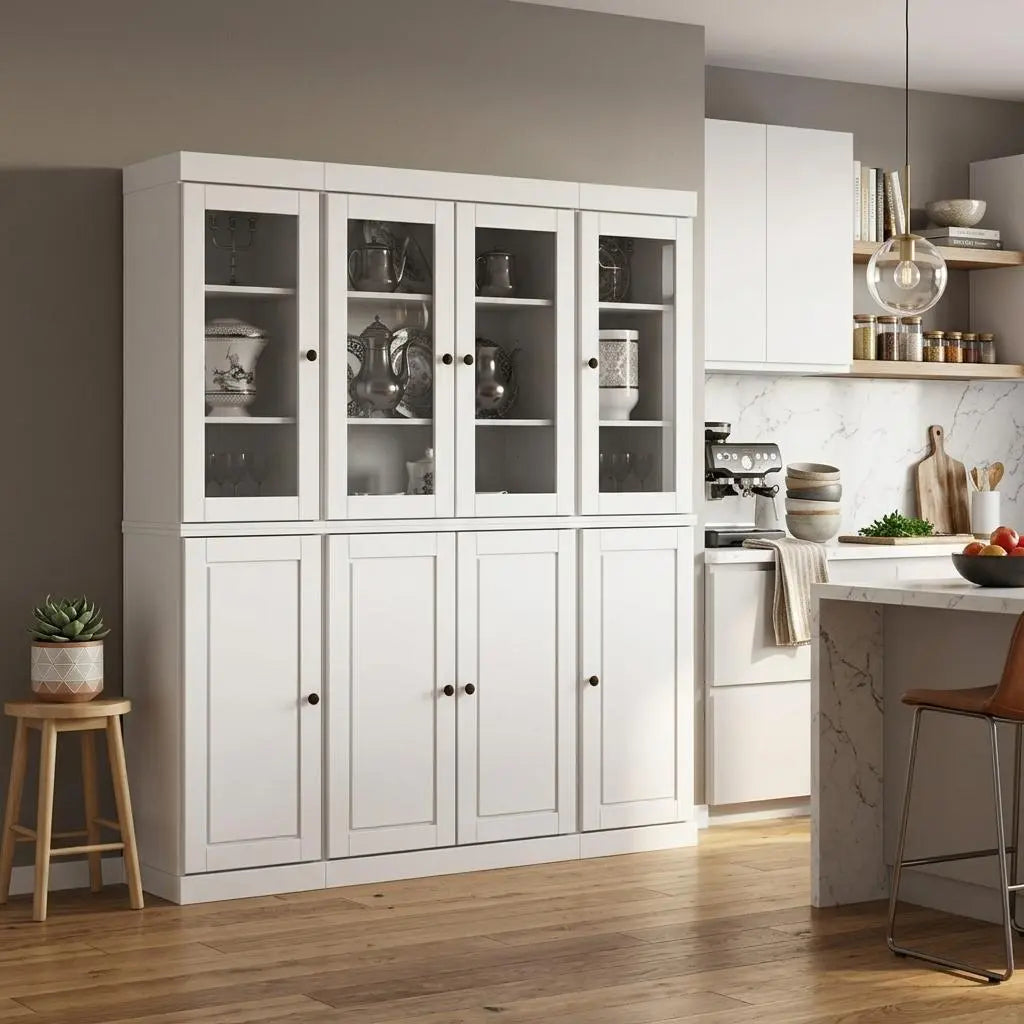 72" White Solid Wood 8 Pantry Or Storage Closet Homeroots Kitchen & Dining