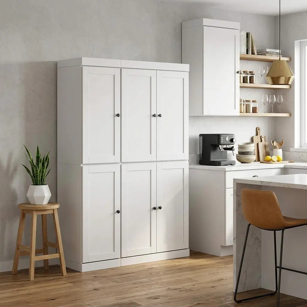 72" White Solid Wood 8 Pantry Or Storage Closet Homeroots Kitchen & Dining
