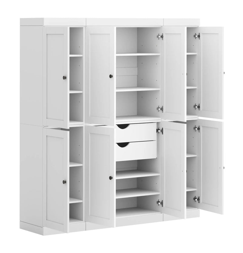 72" White Solid Wood 8 Two Drawer Pantry Or Storage Closet Homeroots Kitchen & Dining