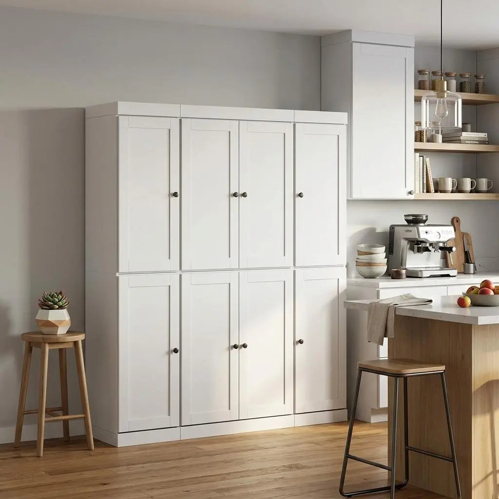 72" White Solid Wood 8 Two Drawer Pantry Or Storage Closet Homeroots Kitchen & Dining