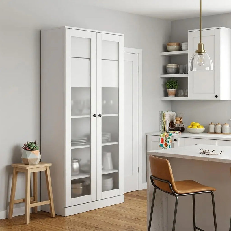 72" White Solid Wood 8 Two Drawer Pantry Or Storage Closet Homeroots Kitchen & Dining
