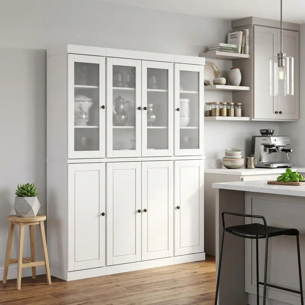 72" White Solid Wood 8 Two Drawer Pantry Or Storage Closet Homeroots Kitchen & Dining