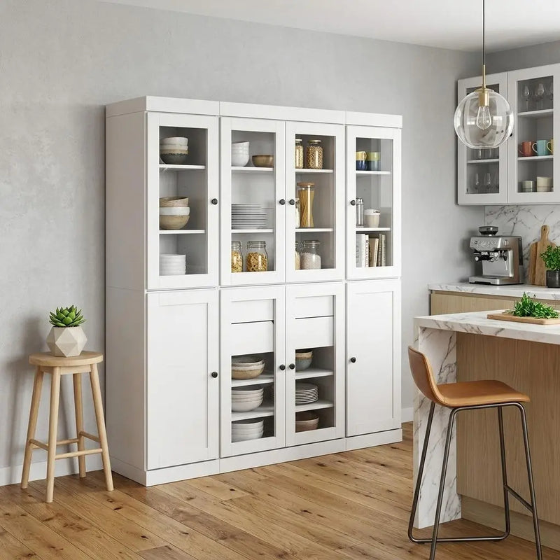 72" White Solid Wood 8 Two Drawer Pantry Or Storage Closet Homeroots Kitchen & Dining