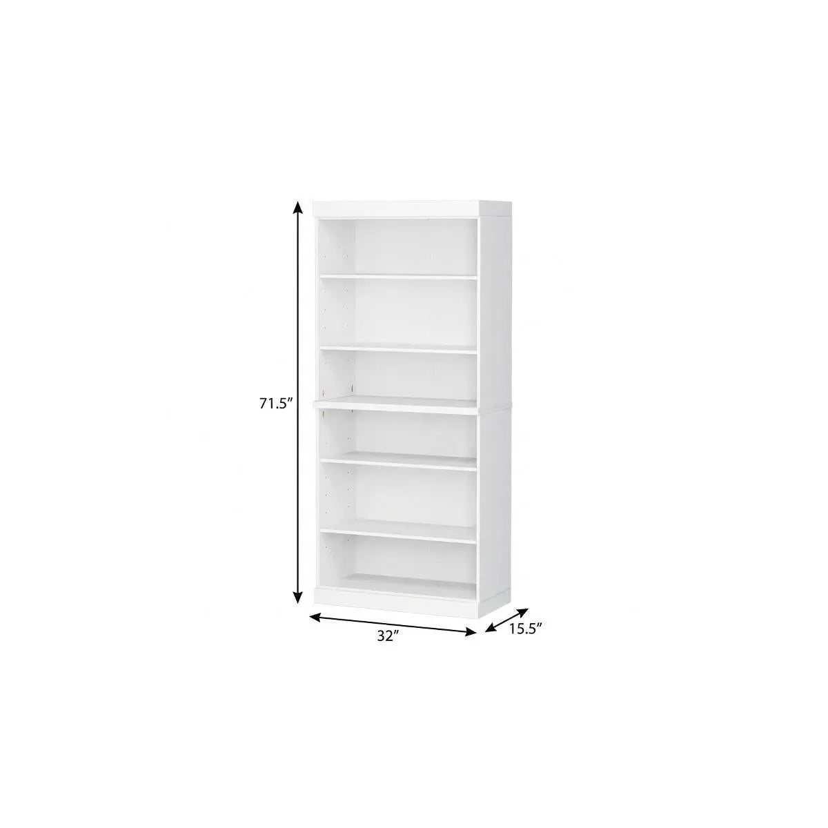 72" White Solid Wood Adjustable Six Tier Library Bookcase Homeroots Office