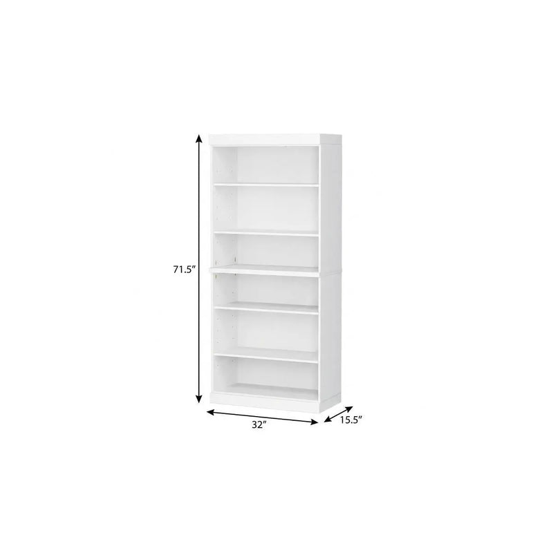 72" White Solid Wood Adjustable Six Tier Library Bookcase Homeroots Office