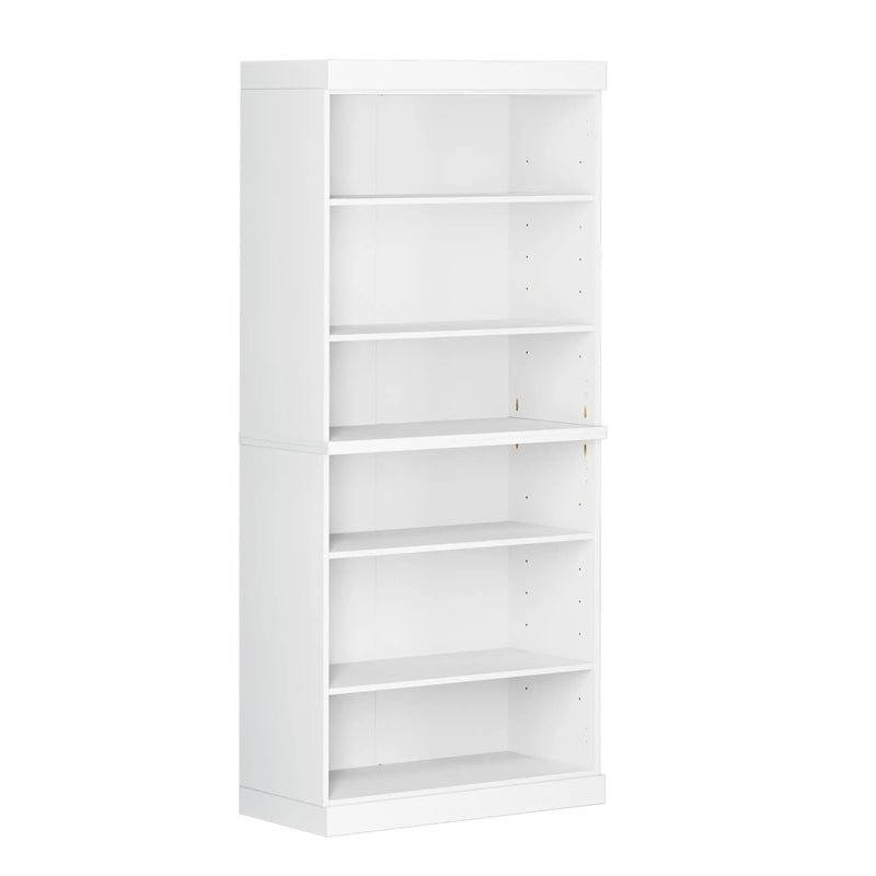 72" White Solid Wood Adjustable Six Tier Library Bookcase Homeroots Office
