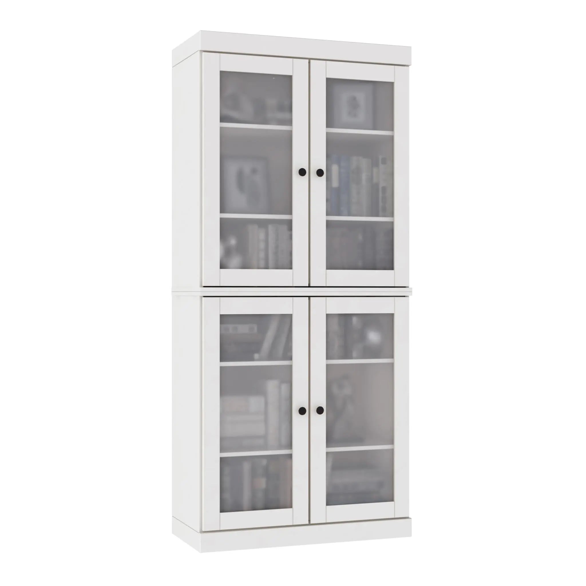 72" White Solid Wood Adjustable Six Tier Library Bookcase with Four Doors Homeroots Office