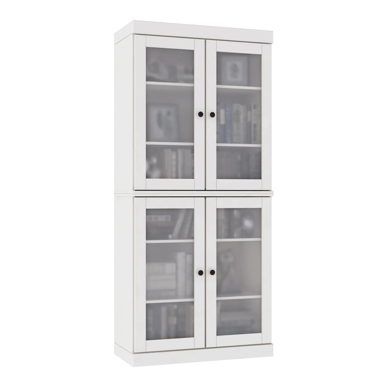72" White Solid Wood Adjustable Six Tier Library Bookcase with Four Doors Homeroots Office