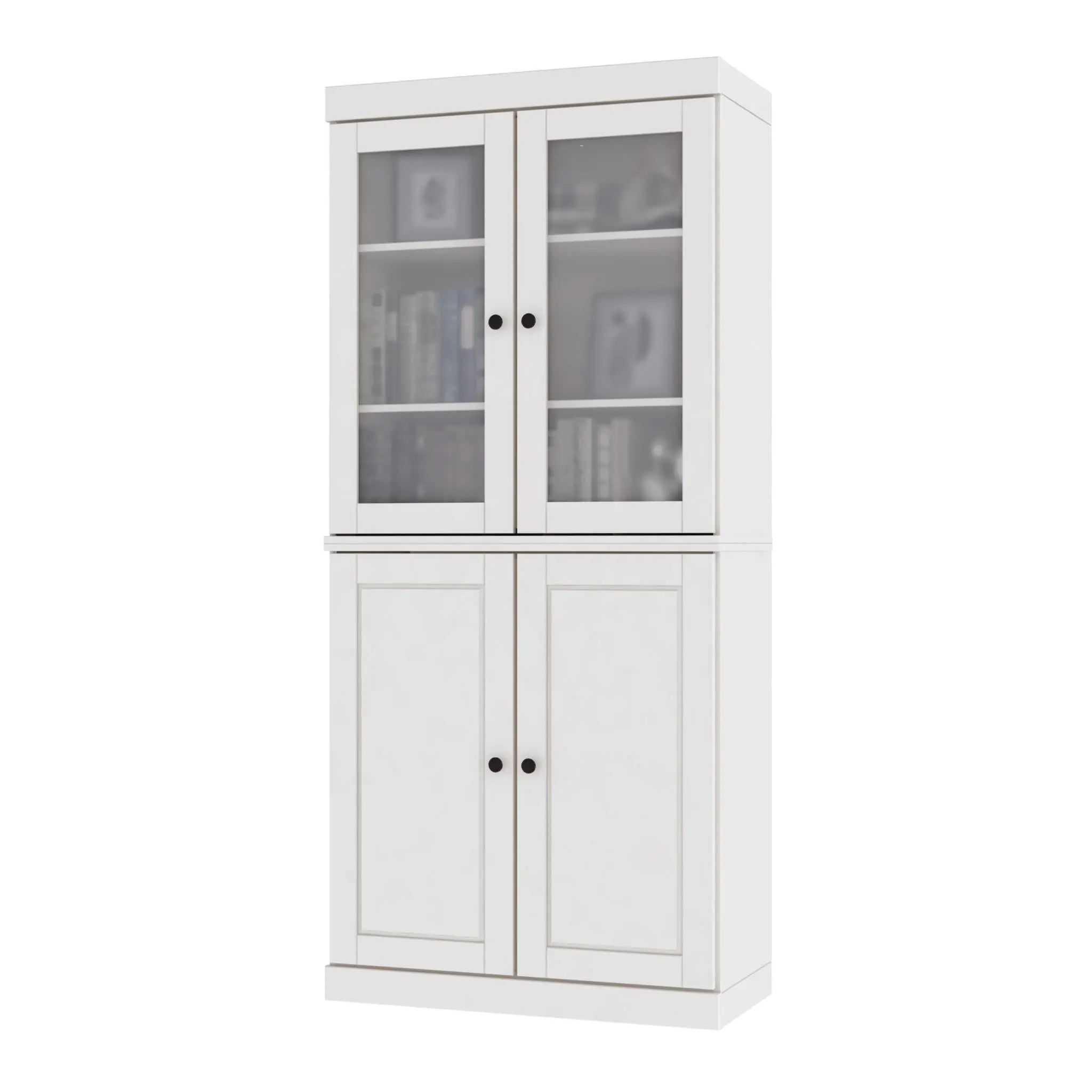 72" White Solid Wood Adjustable Six Tier Library Bookcase with Four Doors Homeroots Office