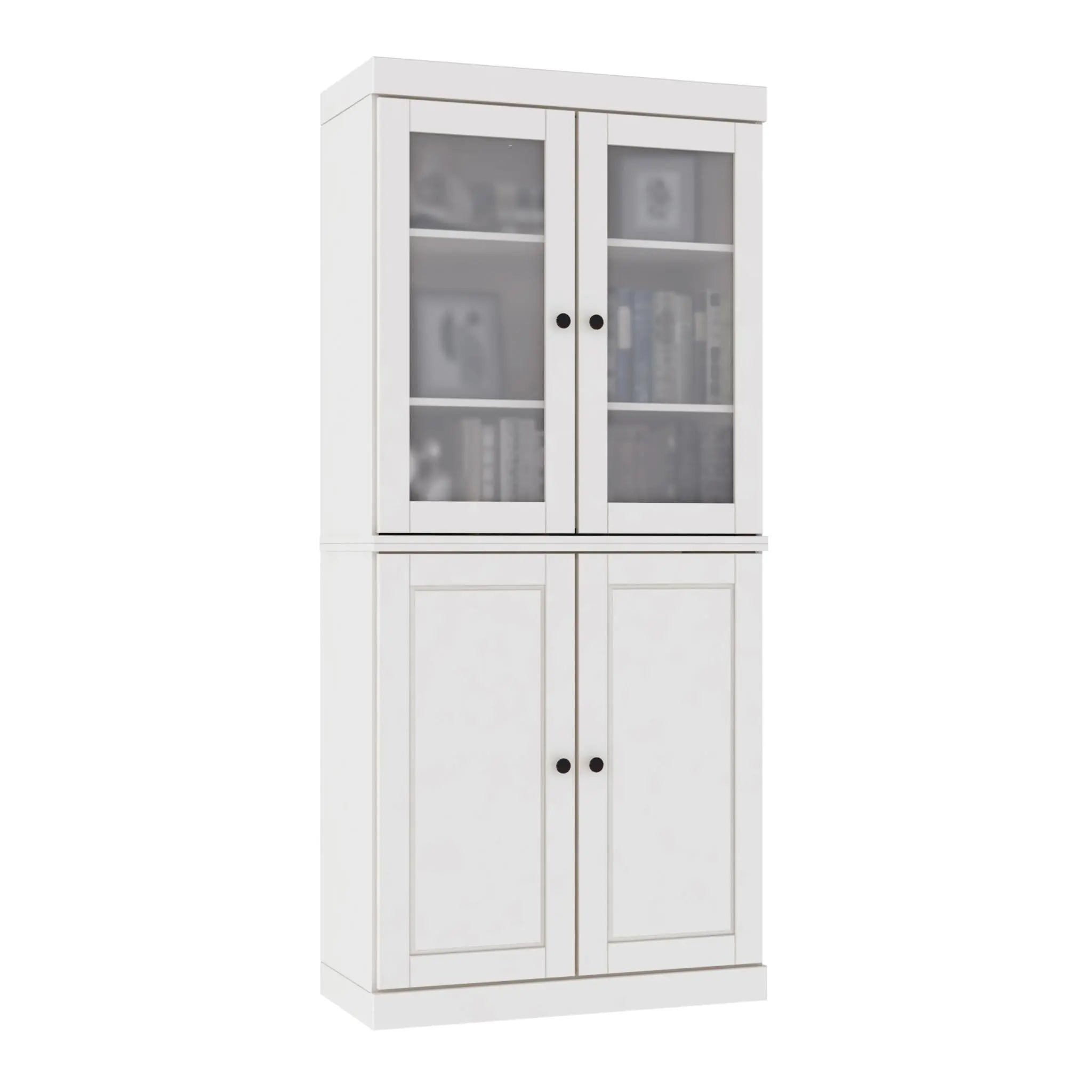 72" White Solid Wood Adjustable Six Tier Library Bookcase with Four Doors Homeroots Office