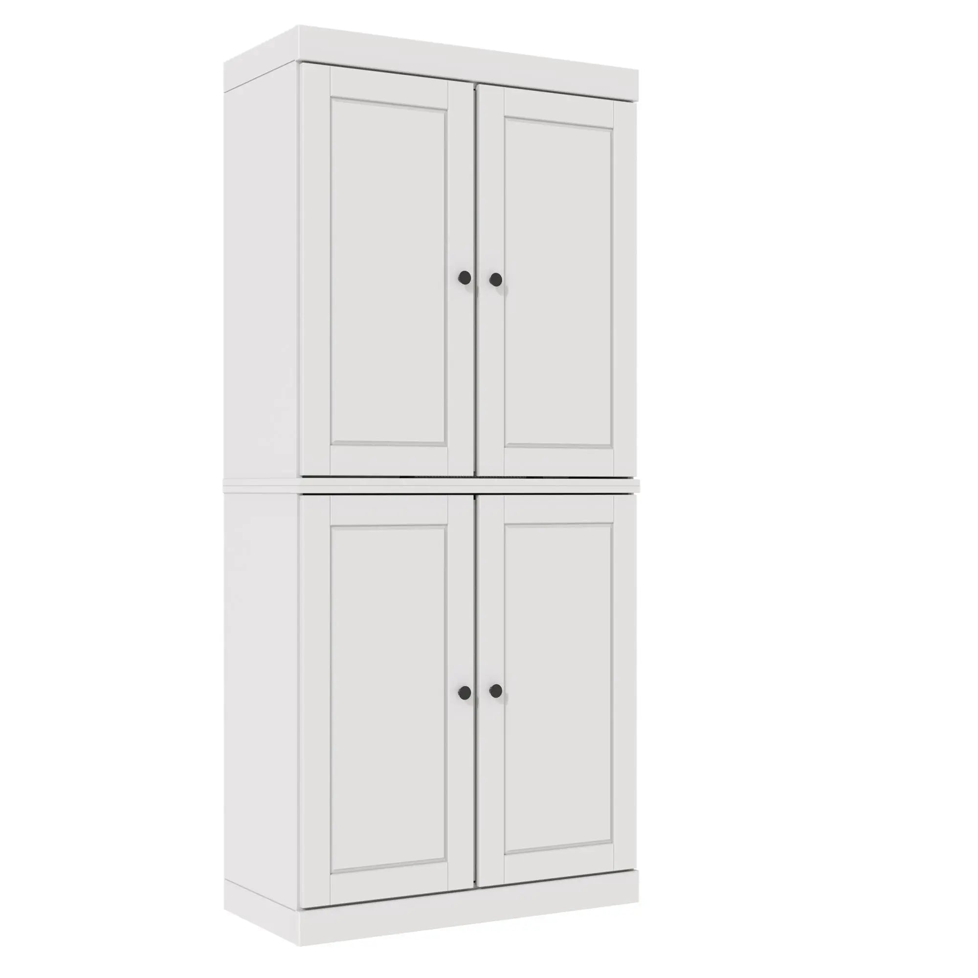 72" White Solid Wood Adjustable Six Tier Library Bookcase with Four Doors Homeroots Office