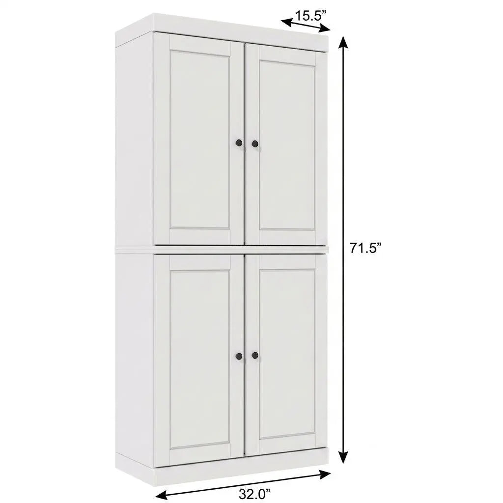 72" White Solid Wood Adjustable Six Tier Library Bookcase with Four Doors Homeroots Office