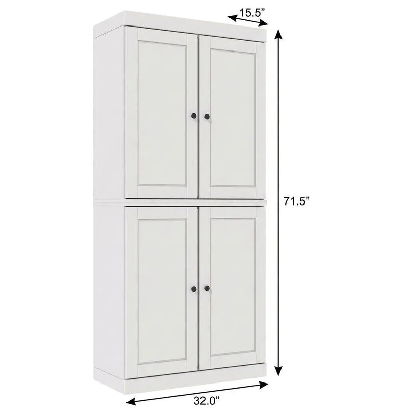 72" White Solid Wood Adjustable Six Tier Library Bookcase with Four Doors Homeroots Office