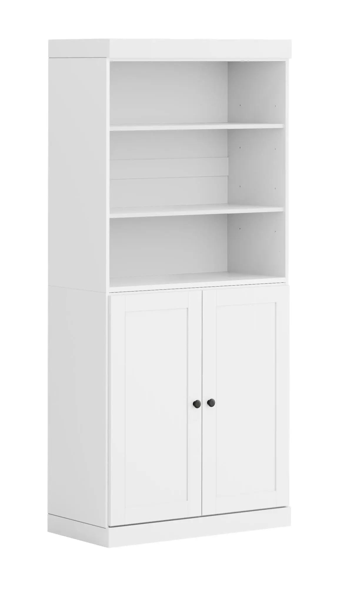72" White Solid Wood Adjustable Six Tier Library Bookcase with Two Doors Homeroots Office