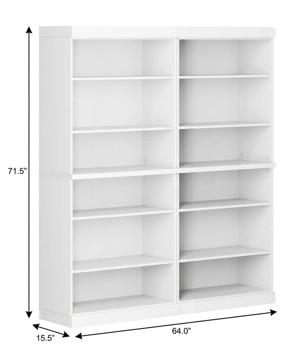 72" White Solid Wood Adjustable Twelve Tier Library Bookcase Homeroots Office