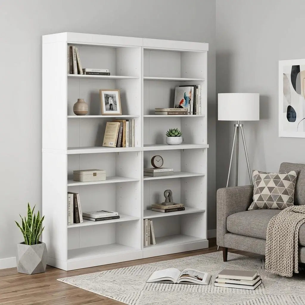 72" White Solid Wood Adjustable Twelve Tier Library Bookcase Homeroots Office