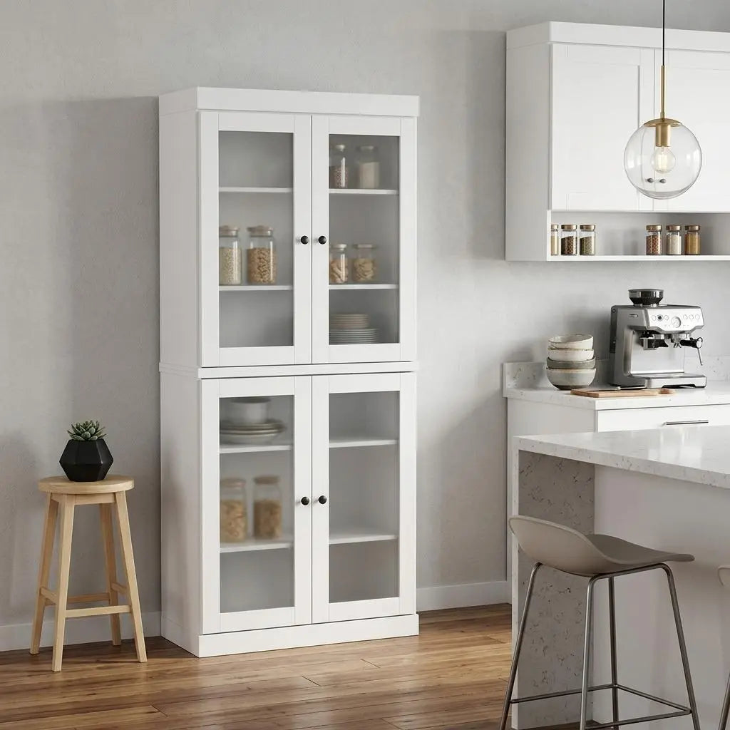 72" White Solid Wood Four Door Pantry Or Storage Closet Homeroots Kitchen & Dining