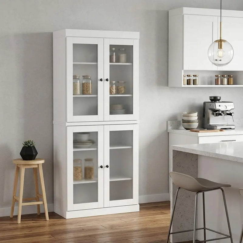 72" White Solid Wood Four Door Pantry Or Storage Closet Homeroots Kitchen & Dining