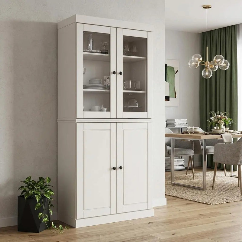 72" White Solid Wood Four Door Pantry Or Storage Closet Homeroots Kitchen & Dining