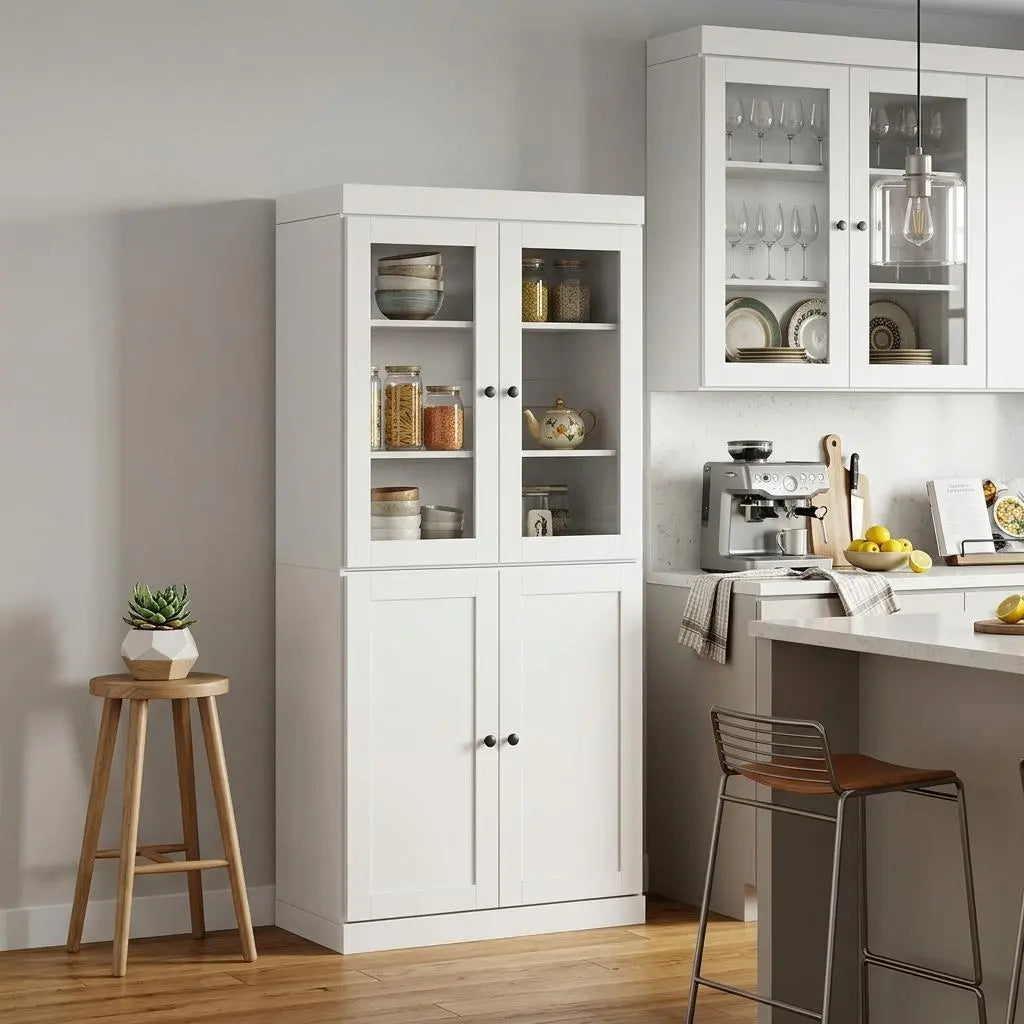 72" White Solid Wood Four Door Pantry Or Storage Closet Homeroots Kitchen & Dining