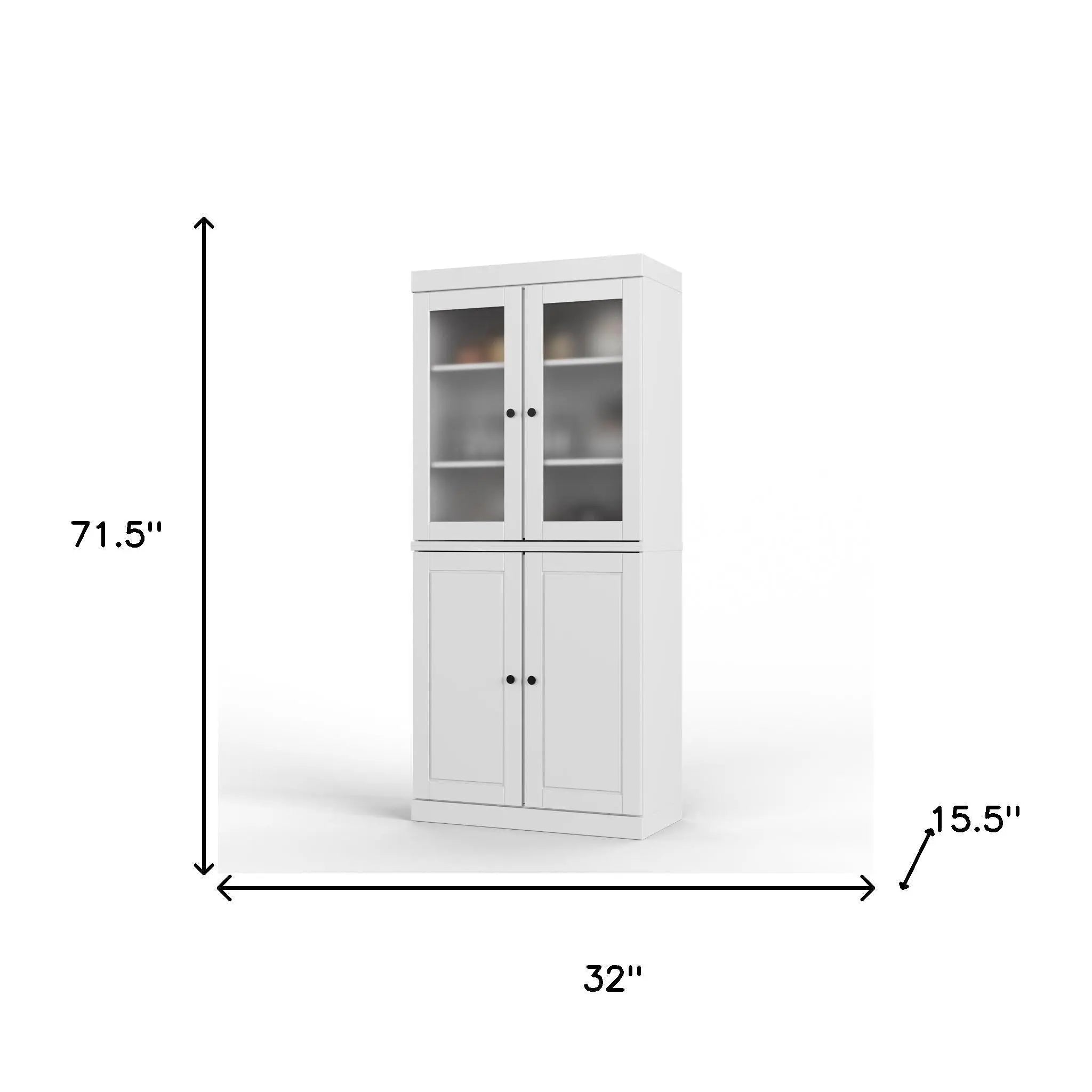 72" White Solid Wood Four Door Two Drawer Pantry Or Storage Closet Homeroots Kitchen & Dining