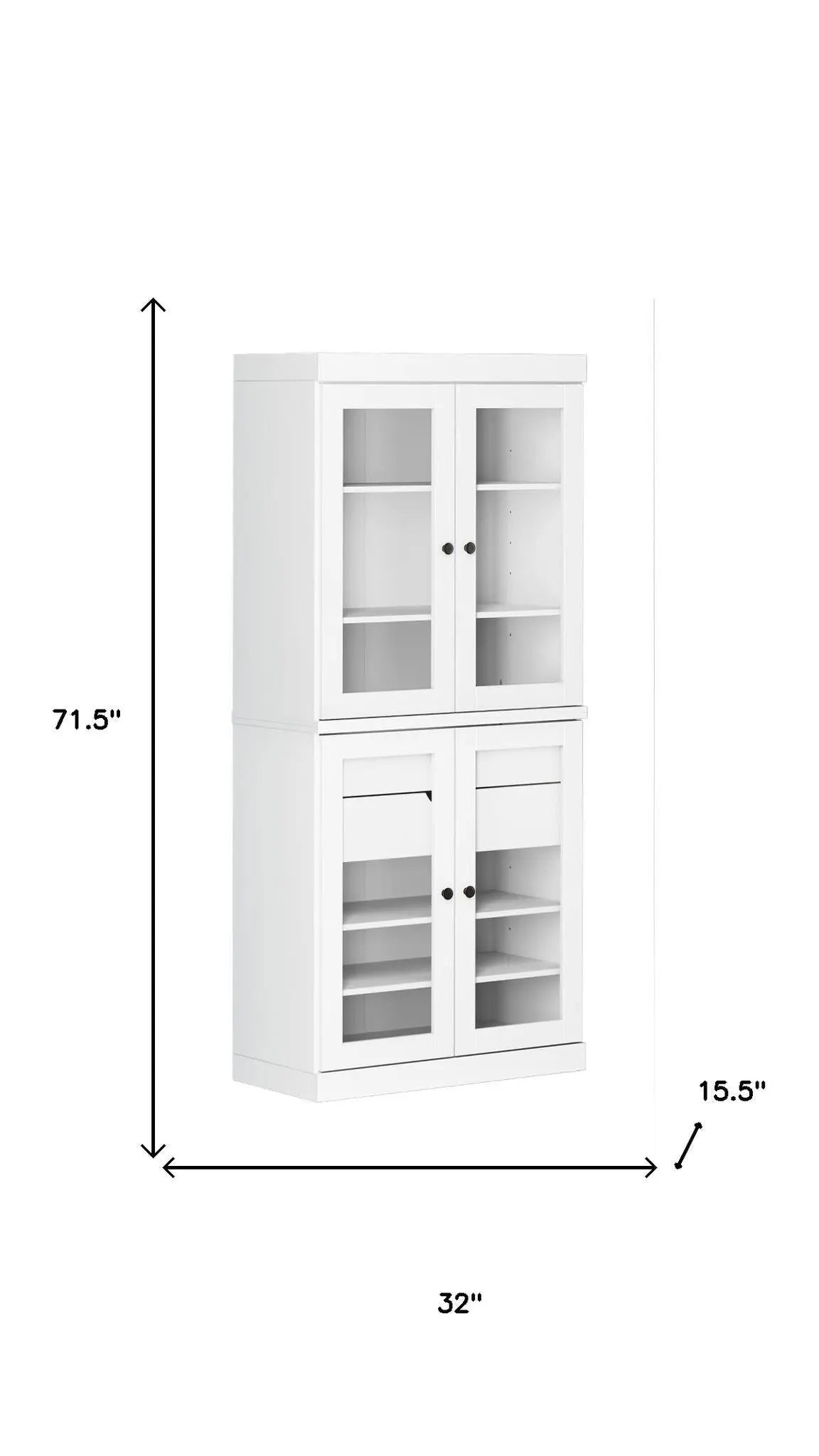 72" White Solid Wood Four Door Two Drawer Pantry Or Storage Closet Homeroots Kitchen & Dining