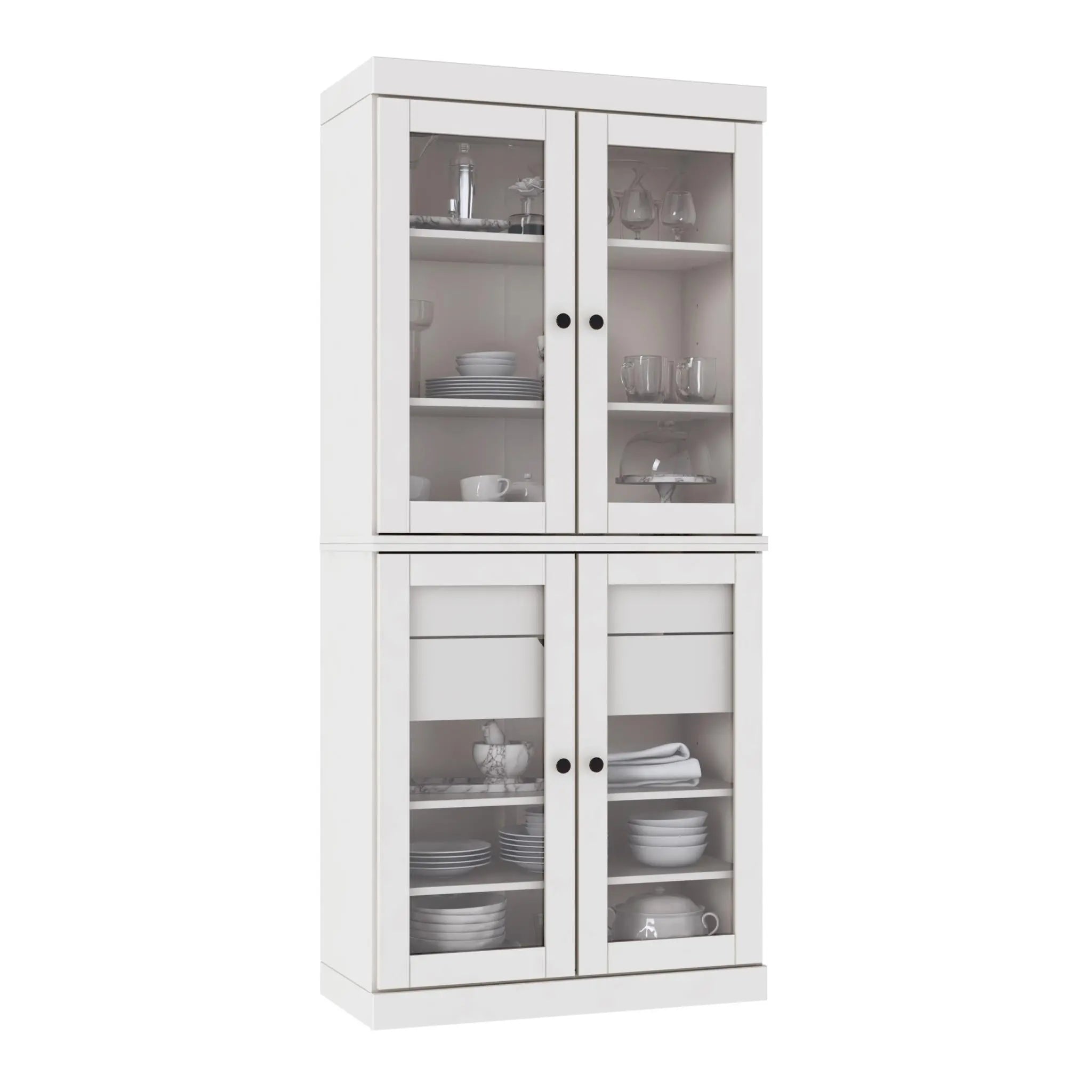 72" White Solid Wood Four Door Two Drawer Pantry Or Storage Closet Homeroots Kitchen & Dining